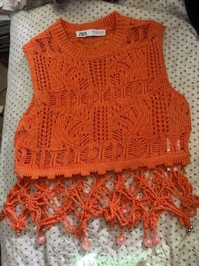 ZARA CROCHET FRINGE TOP